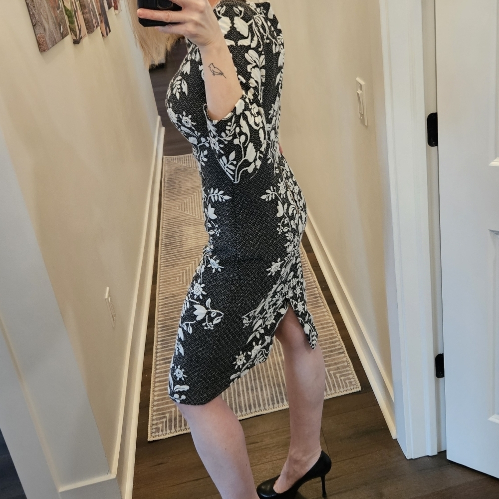 Eliza J Embroidered Black and White Floral Dress - Size 2 - Picture 3 of 16